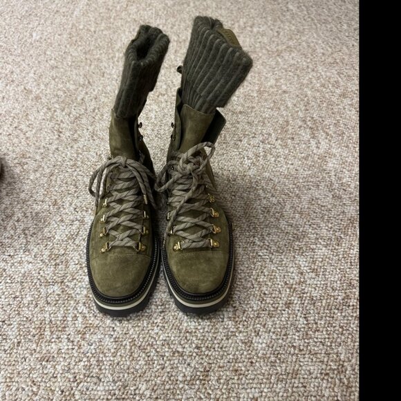 JIMMY CHOO Chike Flat Caper Green Crosta Suede Anle Boots with Knitted Sock 39 - Picture 4 of 10